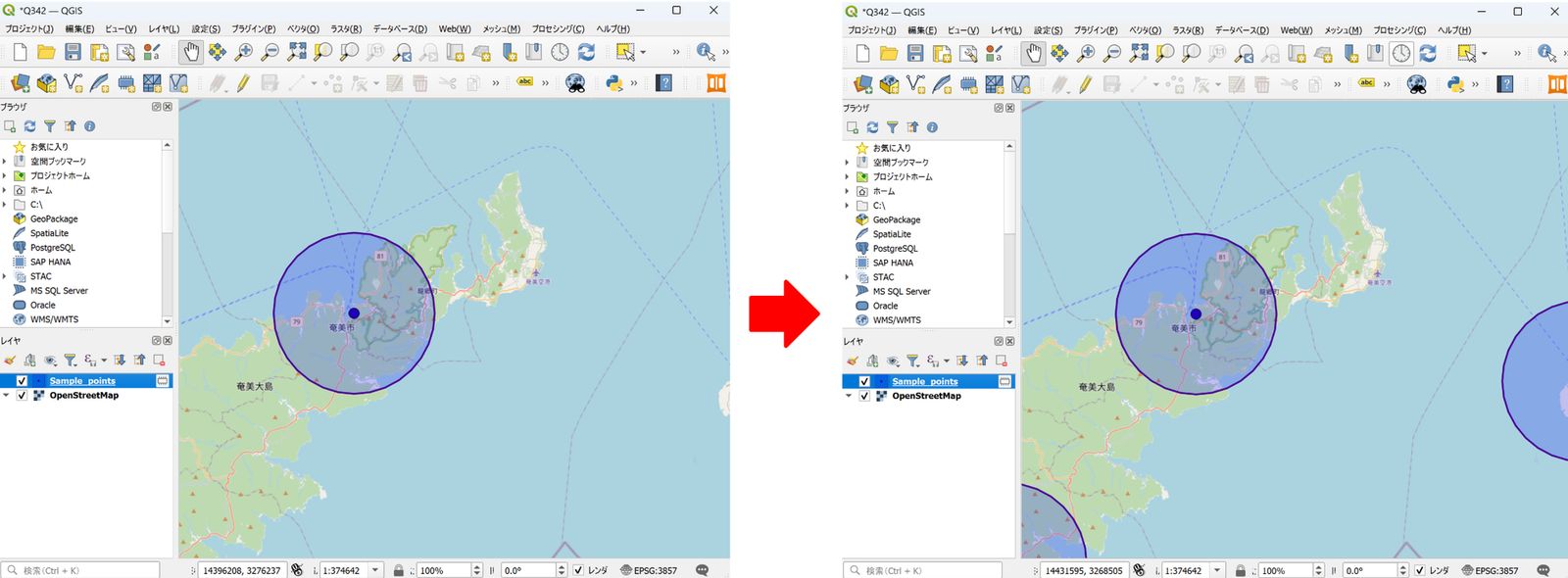 The symbol is rendered even though the point is outside the map canvas (© OpenStreetMap contributors)