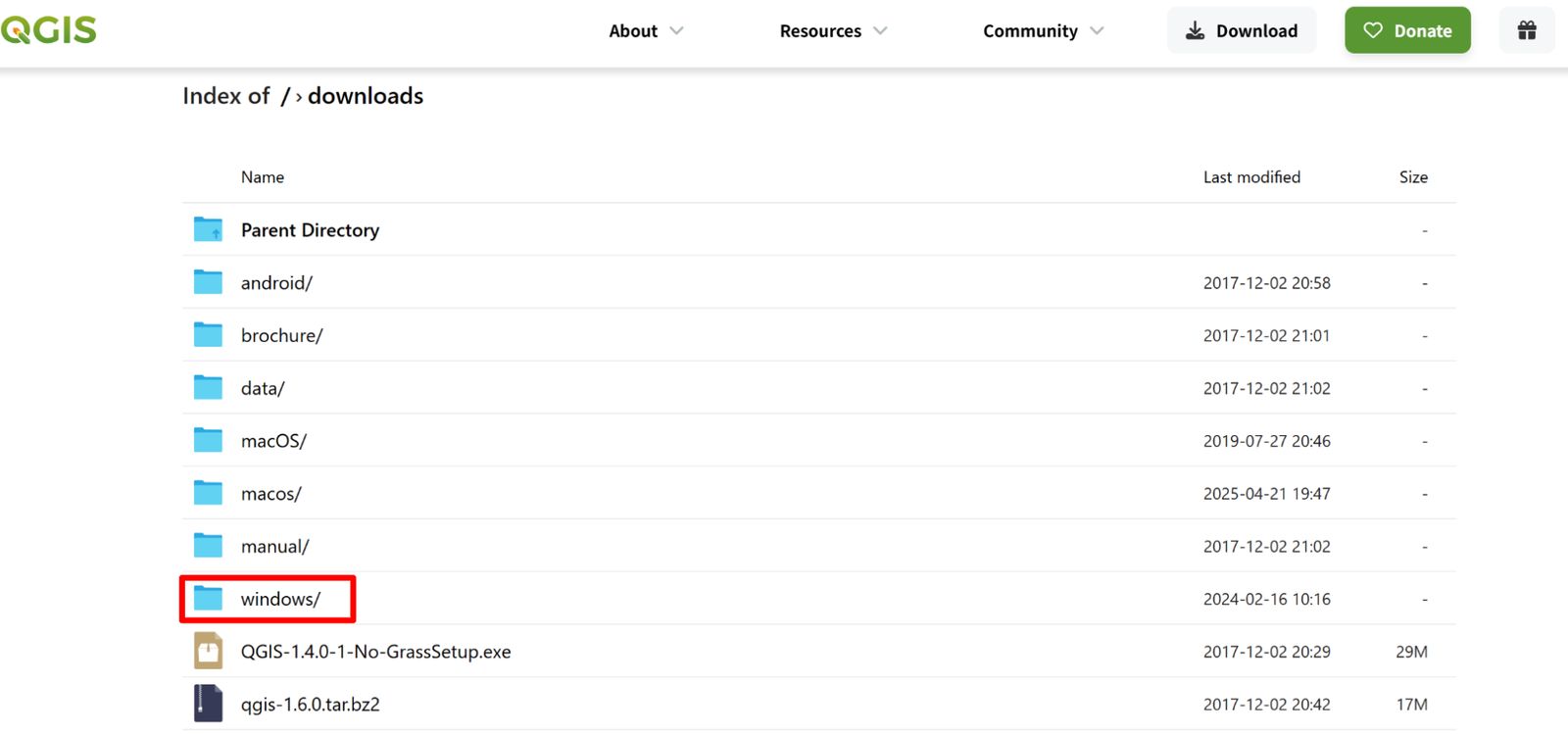 Open the windows folder in the list of QGIS installers