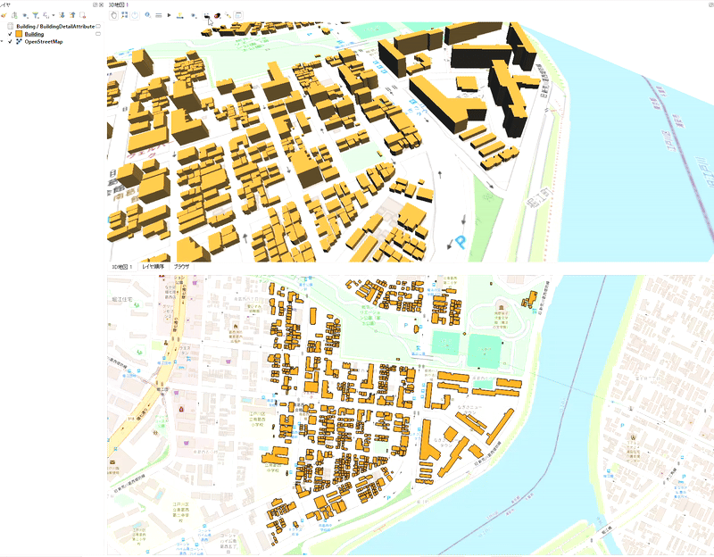 2Dマップ上で範囲を描いて、3D地図に表示するシーンの範囲を設定する操作のアニメーション