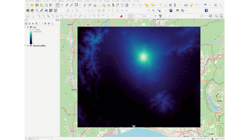 Example of digital elevation model (DEM) data from the Geospatial Information Authority of Japan (GSI) displayed on OpenStreetMap