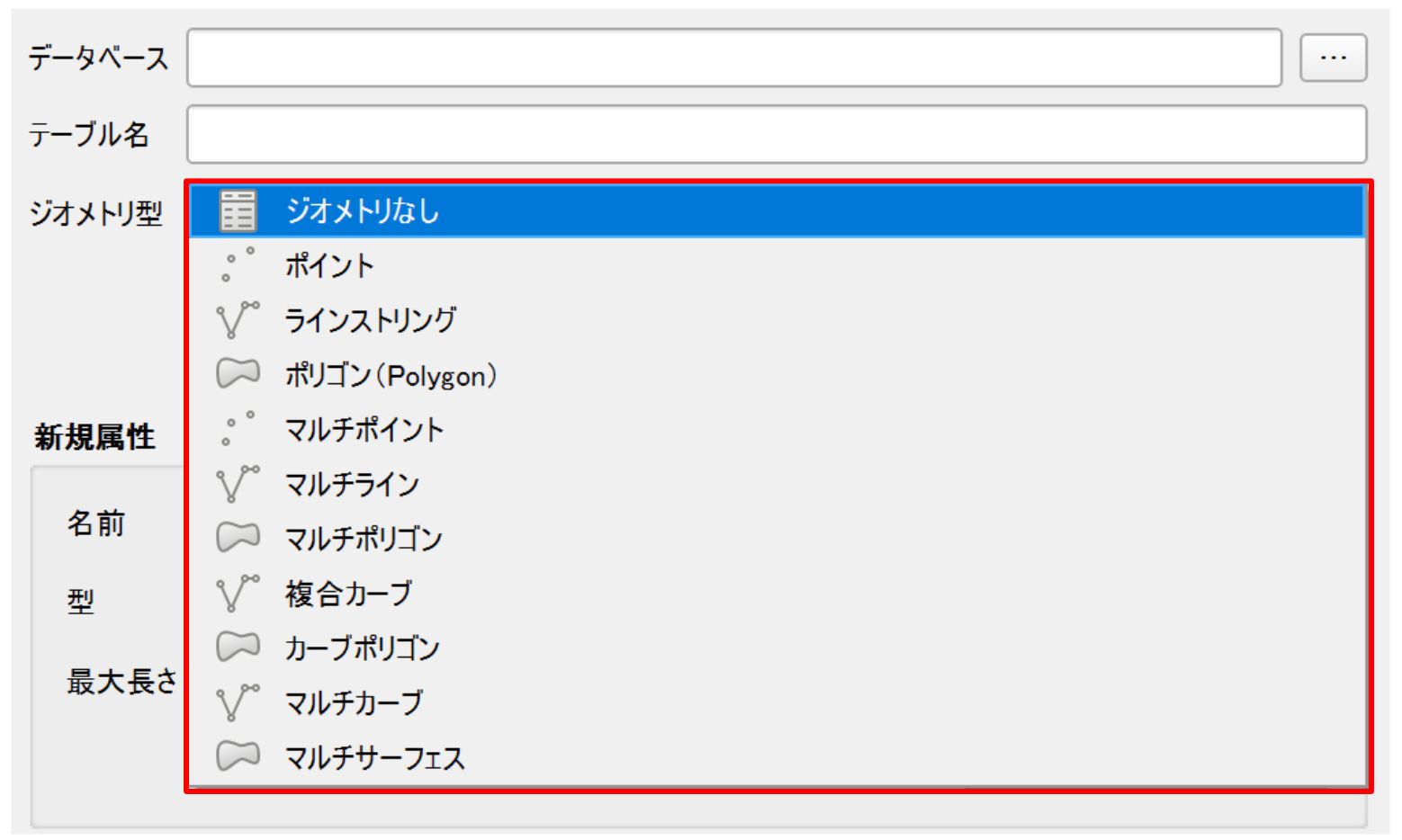 The geometry type options