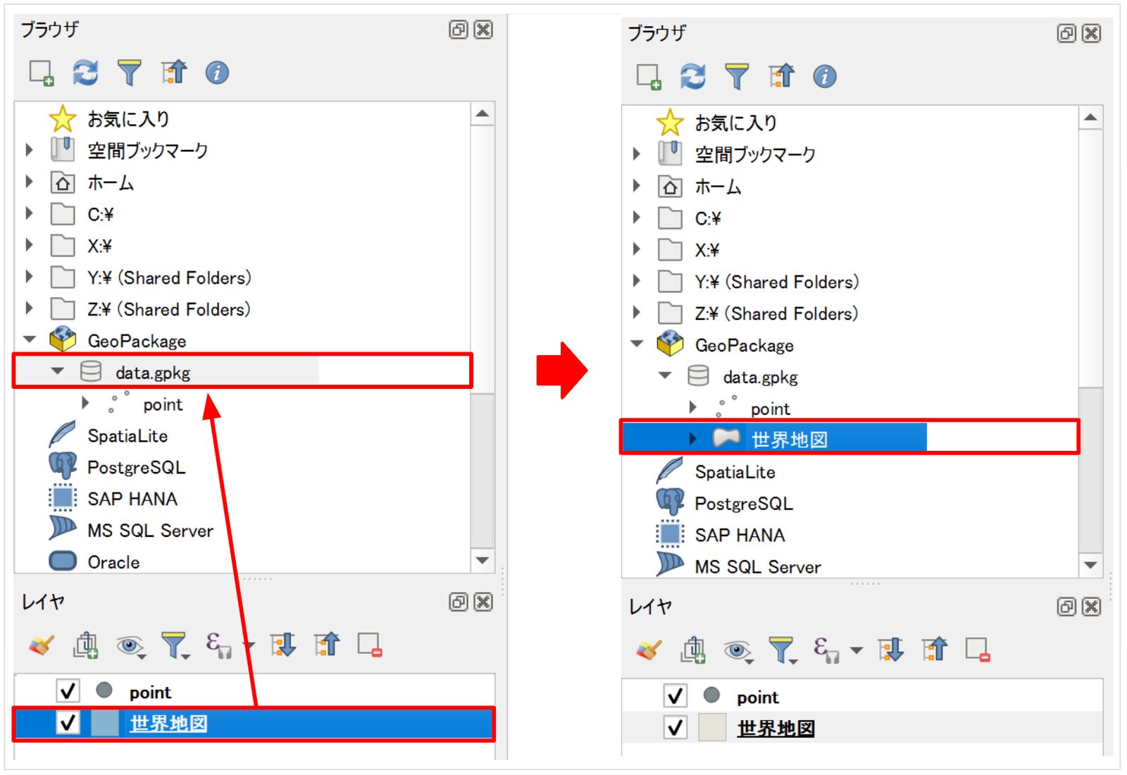 Drag and drop a layer onto the GeoPackage in the Browser panel to convert it
