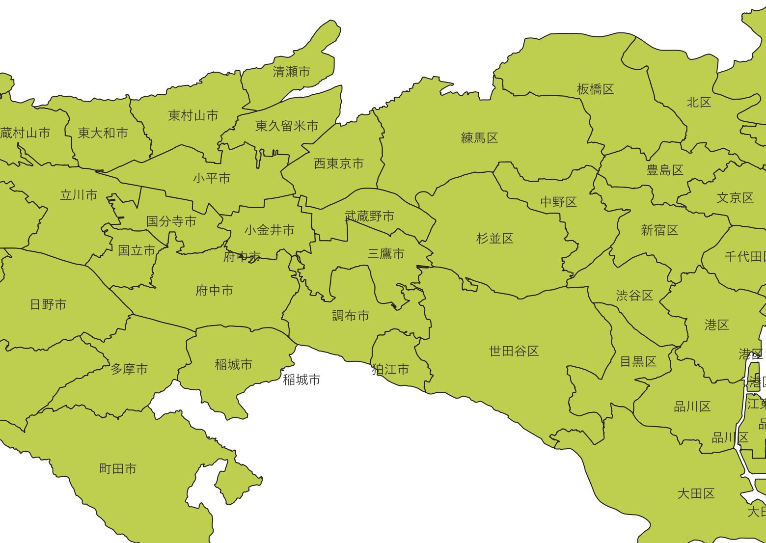 The municipality names appear on the administrative area polygons (Created by processing “National Land Numerical Information (Administrative Area Data)” (Ministry of Land, Infrastructure, Transport and Tourism))