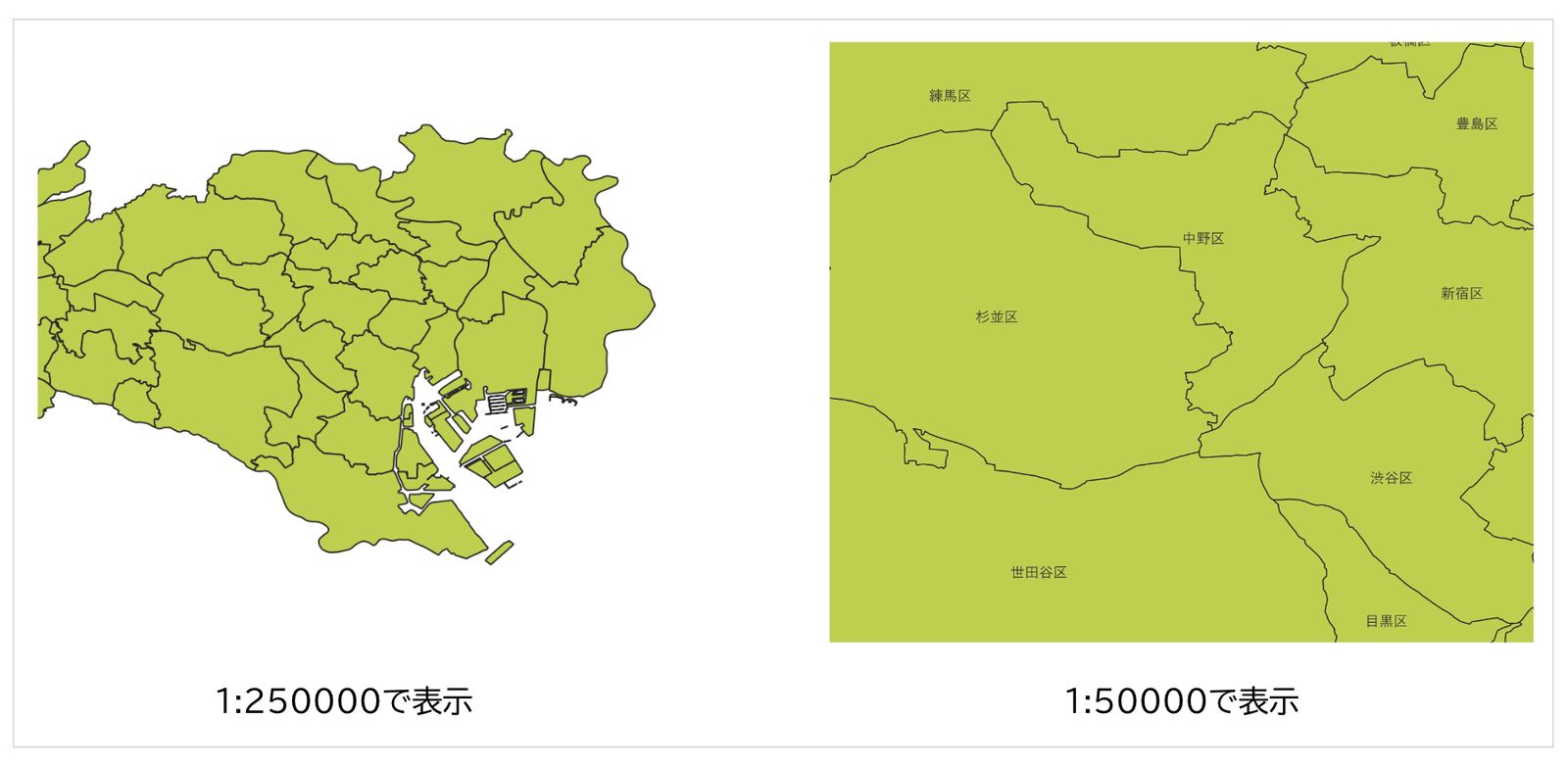 Labels now appear at scales larger than 1:100000 (Created by processing “National Land Numerical Information (Administrative Area Data)” (Ministry of Land, Infrastructure, Transport and Tourism))
