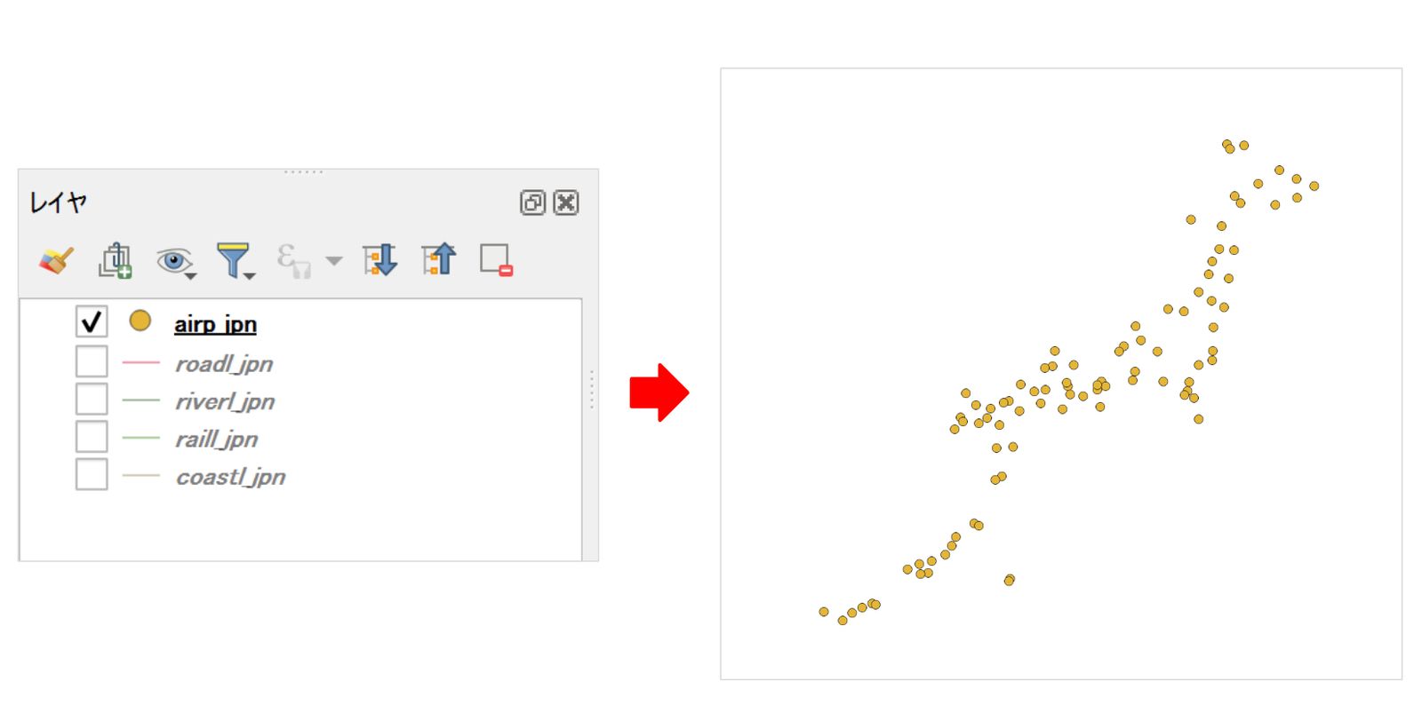 Checked layers appear on the map (adapted from Global Map Japan, GSI)