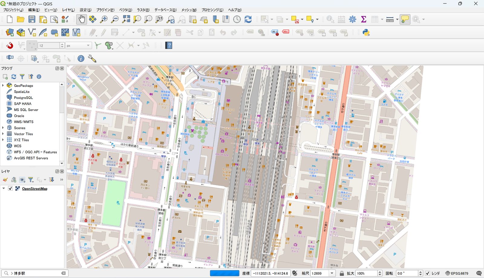 Search result for Hakata Station (© OpenStreetMap contributors)