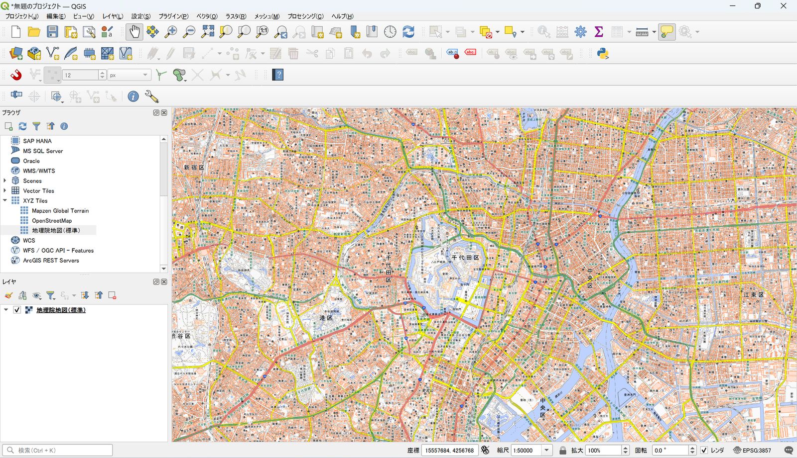GSI Maps at 1:50,000 near Tokyo Station (created by processing GSI Tiles)