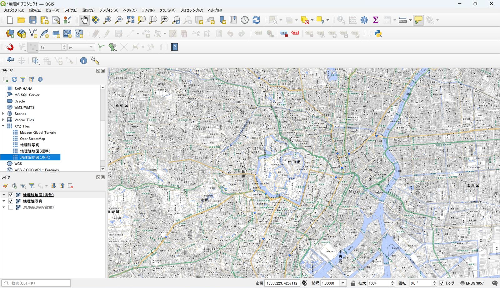 The GSI “Pale Map” showing the area around Tokyo Station (created by processing GSI Tiles)