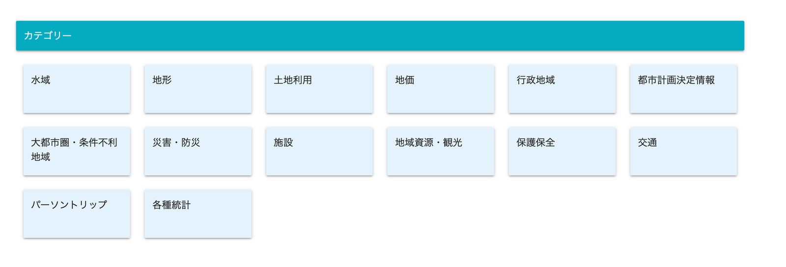 The data is sorted into categories (Source: National Land Numerical Information Download Service)