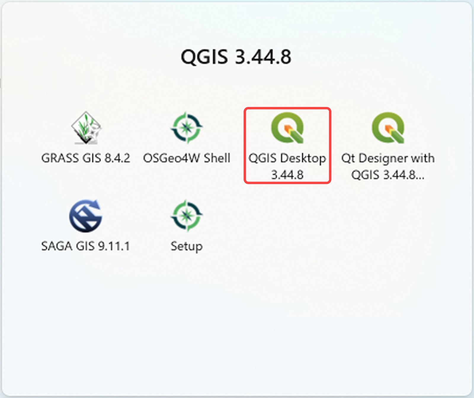 Click QGIS Desktop 3.44.X to start QGIS