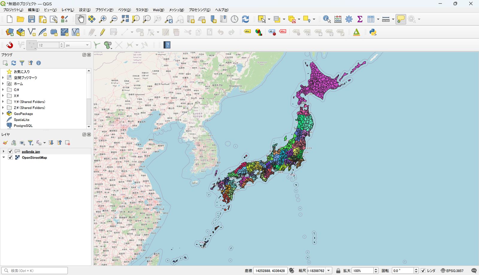 A map created from administrative boundary data. The background is OpenStreetMap, and the map was created by processing Global Map Japan data from the Geospatial Information Authority of Japan (GSI). © OpenStreetMap contributors