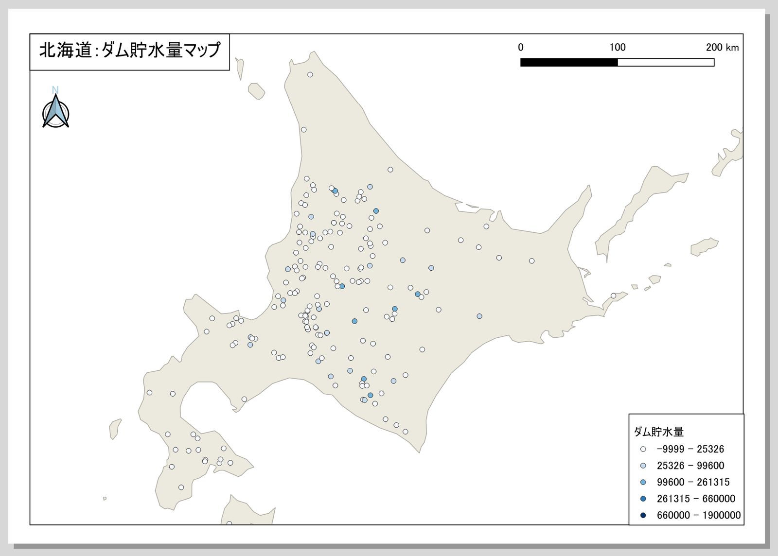 The layout with all items added. Adapted from “National Land Numerical Information (Dam Data)” (Ministry of Land, Infrastructure, Transport and Tourism)