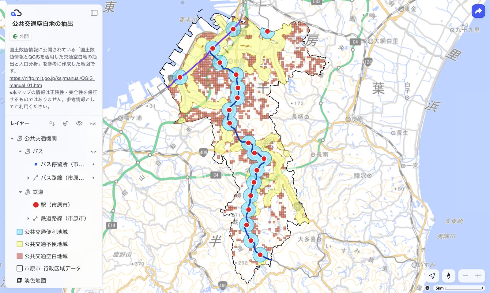 Analysis results from QGIS displayed as a web map