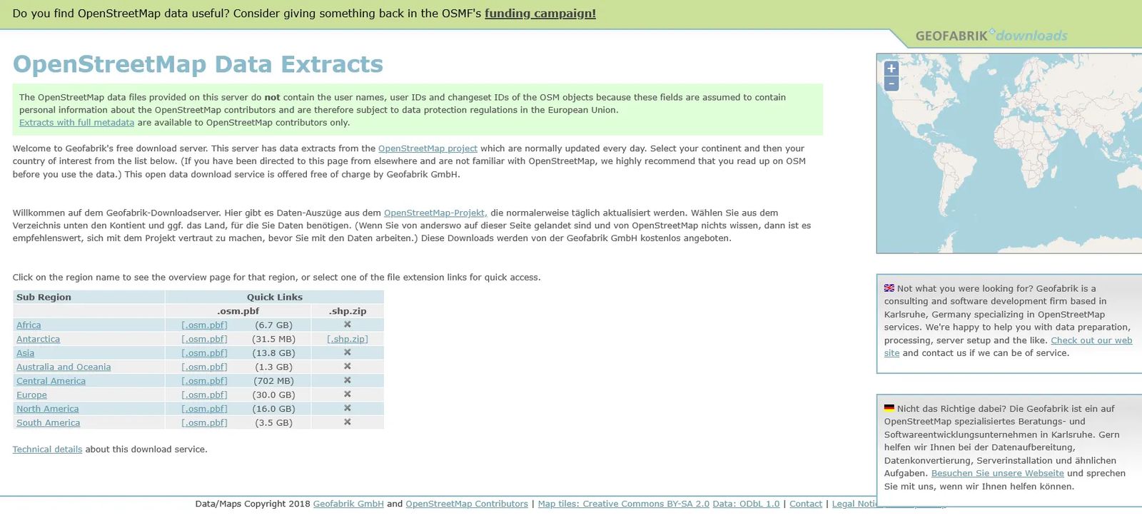 Geofabrik homepage