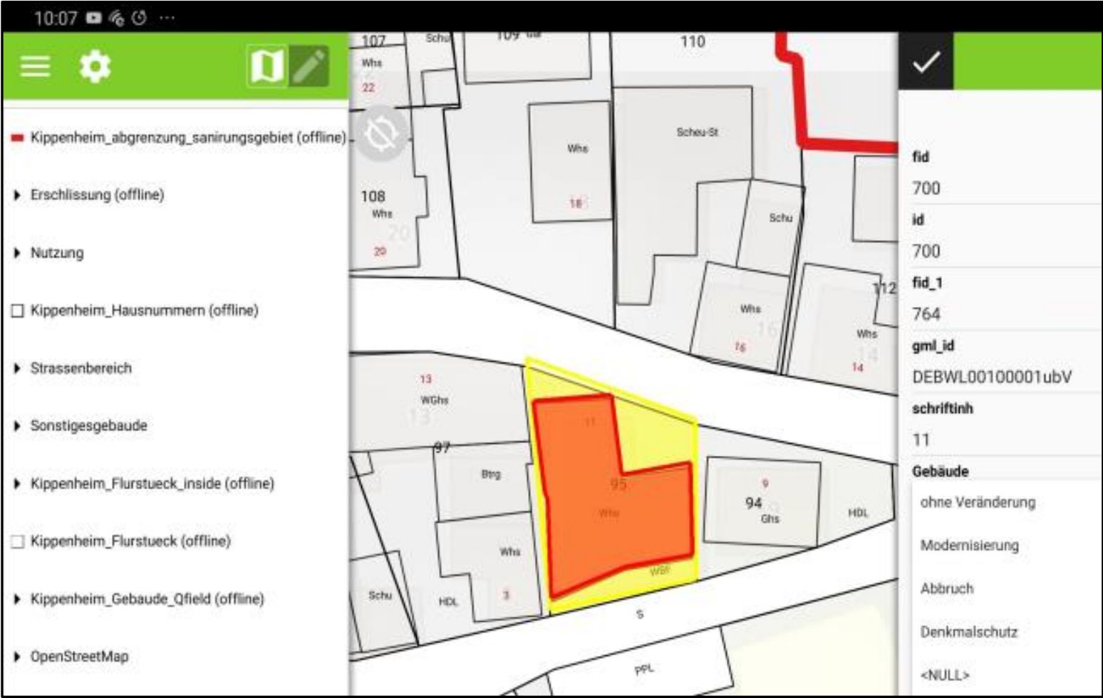 Editing land parcel information (source: Ostadabbas, H.; Weippert, H.; Behr, F.J. Using the synergy of qfield for collecting data on-site and qgis for interactive map creation by alkis data extraction and implementation in postgresql for urban planning processes. Int. Arch. Photogramm. Remote Sens.Spatial Inf. Sci. 2020, 679-683.)