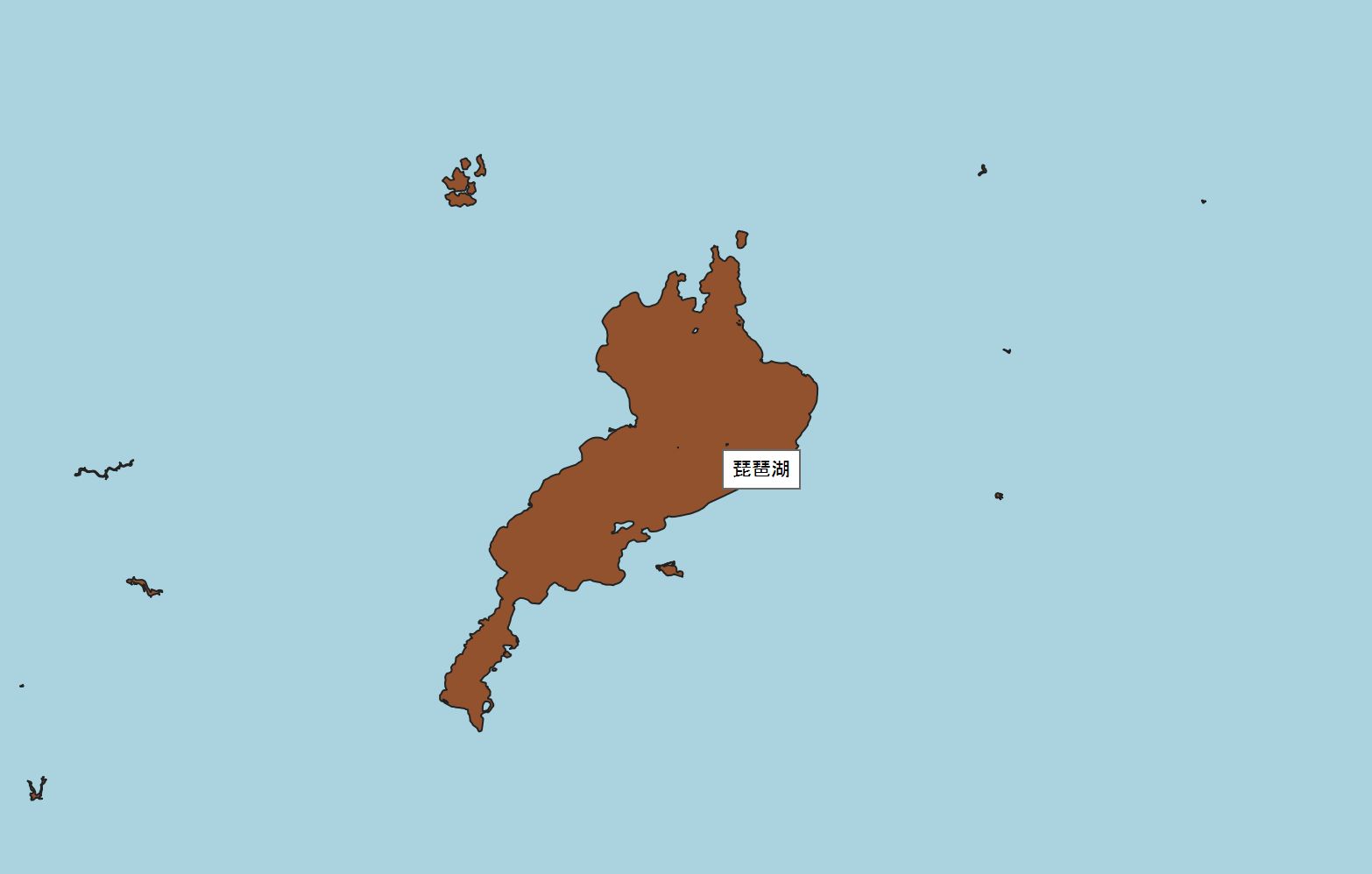 Lake Biwa appears in the sea. Created by processing “National Land Numerical Information (Lake Data)” (Ministry of Land, Infrastructure, Transport and Tourism) with an OpenStreetMap background. © OpenStreetMap contributors