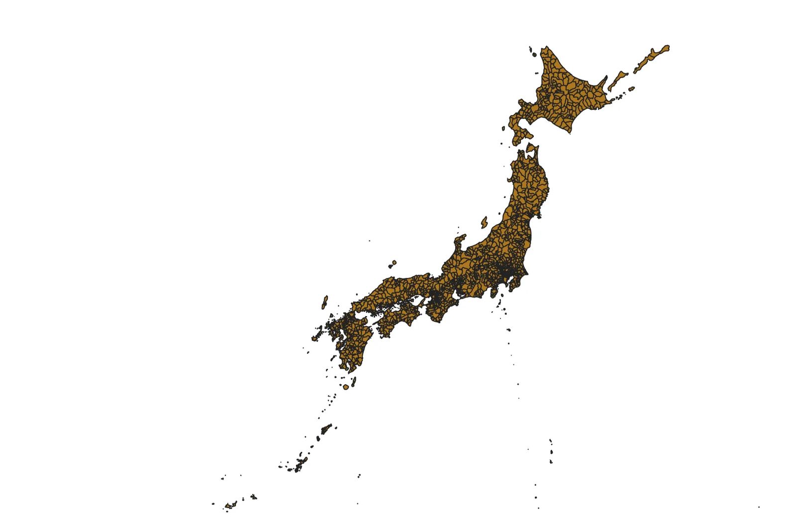 The map after changing the CRS. Created by processing “National Land Numerical Information (Administrative Area Data)” (Ministry of Land, Infrastructure, Transport and Tourism)