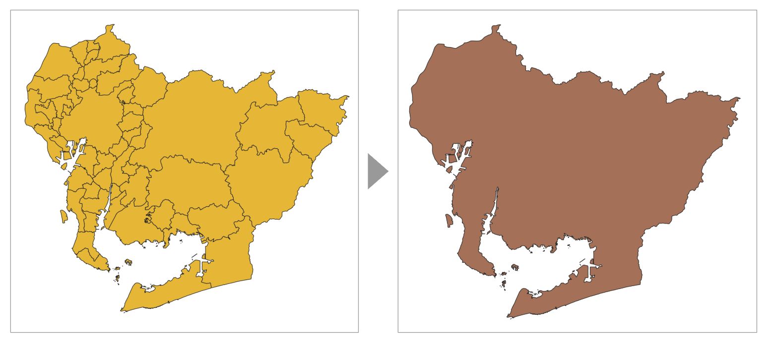 Result of dissolving municipality polygons by prefecture