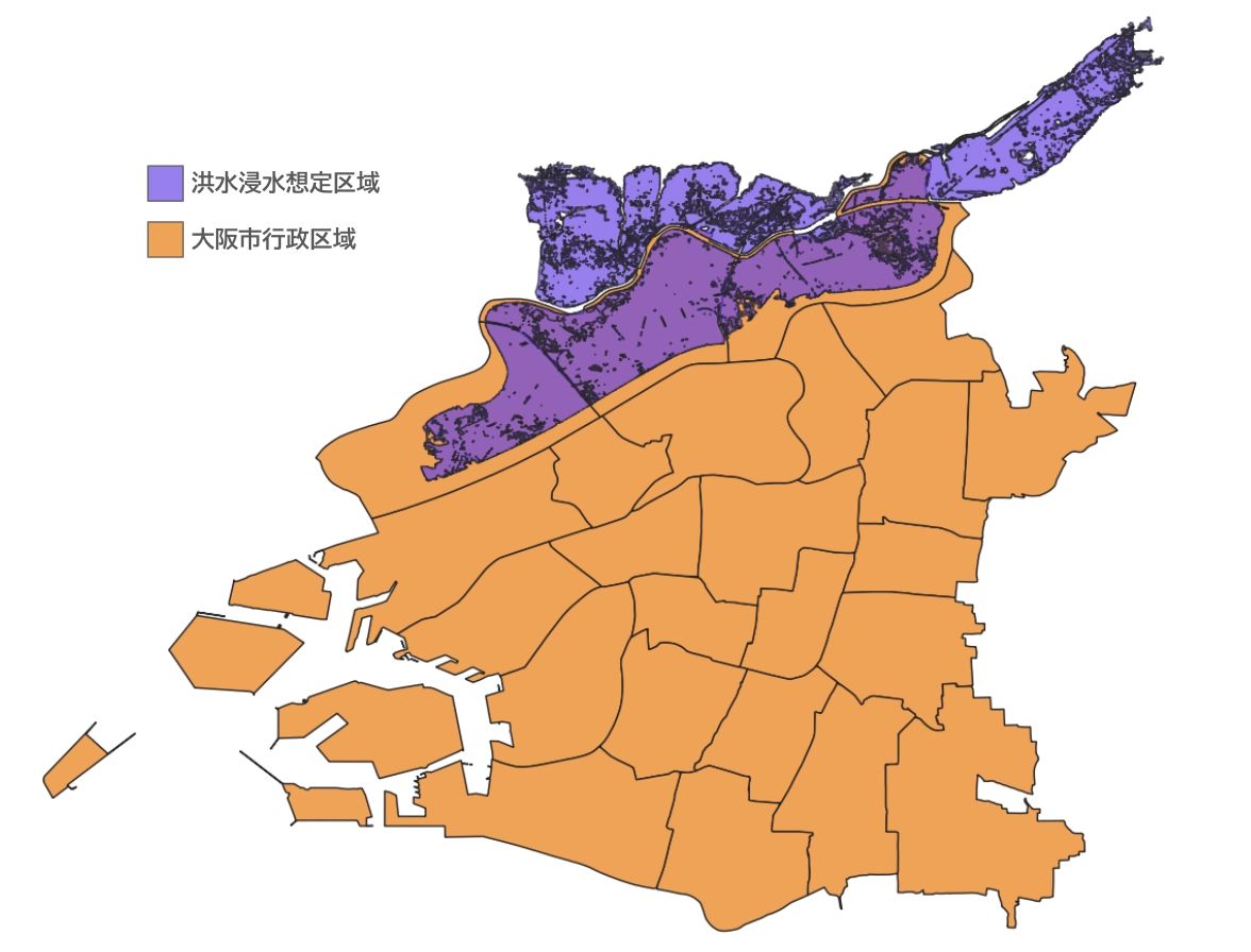 Administrative area data and assumed flood inundation area data for Osaka City