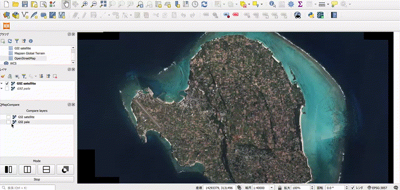 Features of the QMapCompare plugin (created by processing GSI Tiles)