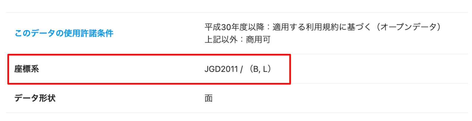 The “Coordinate system” field reads “JGD2011/ (B, L)”