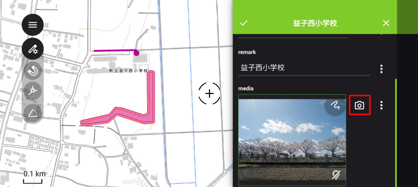 The camera button displayed (created by processing GSI Tiles)