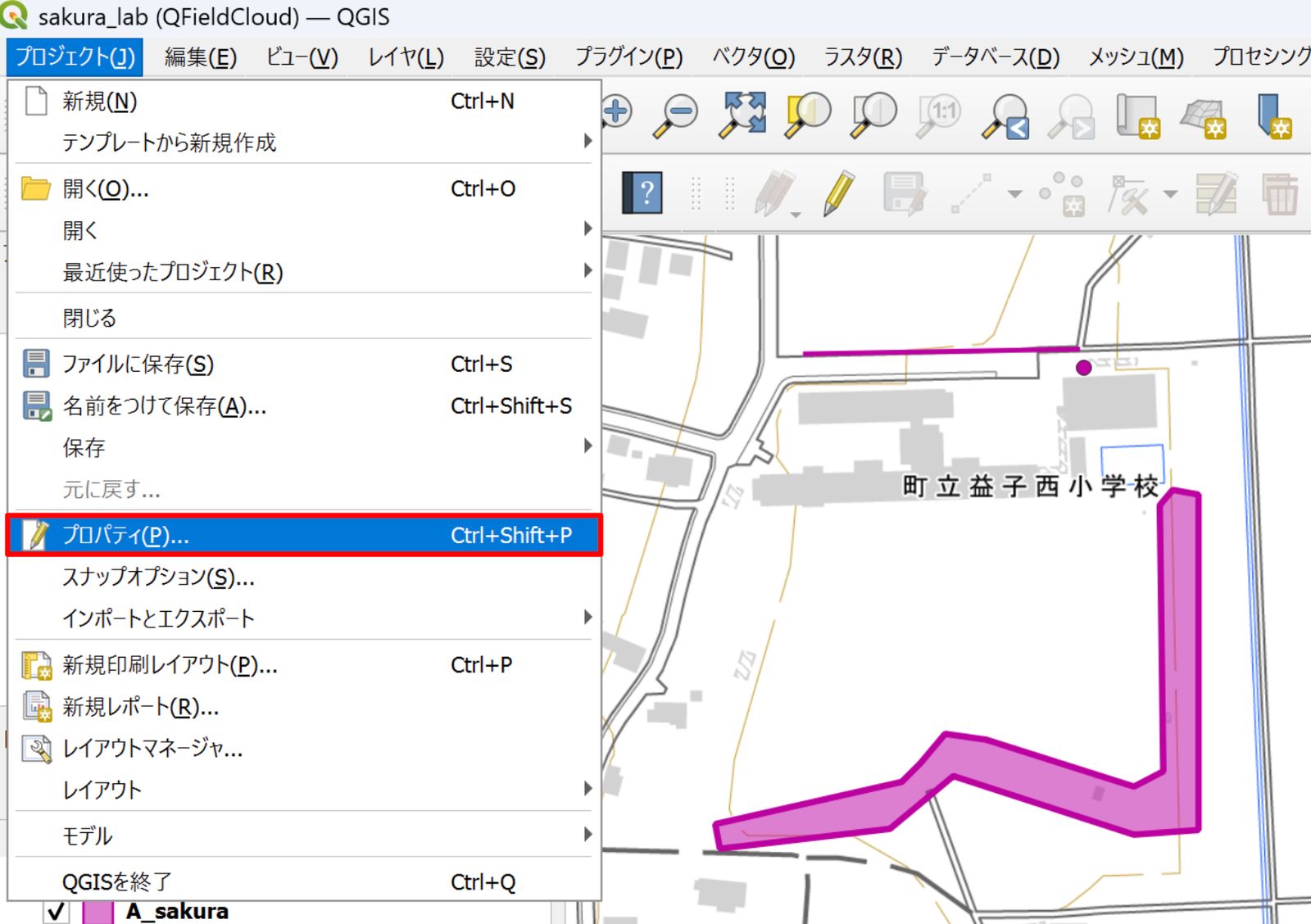 Clicking Properties in the Project menu (created by processing GSI Tiles)