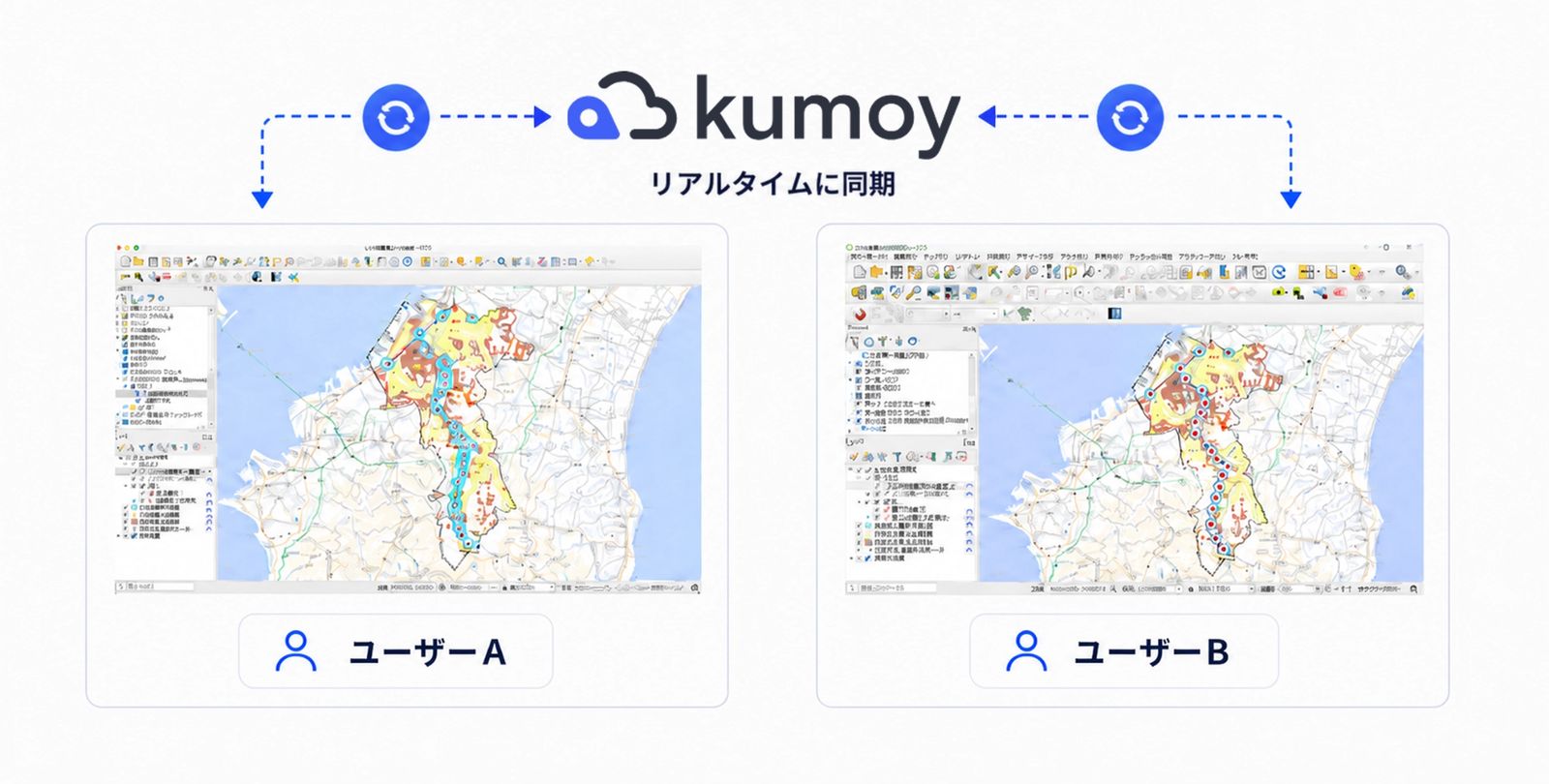 An image of accessing and editing the same data in Kumoy from QGIS