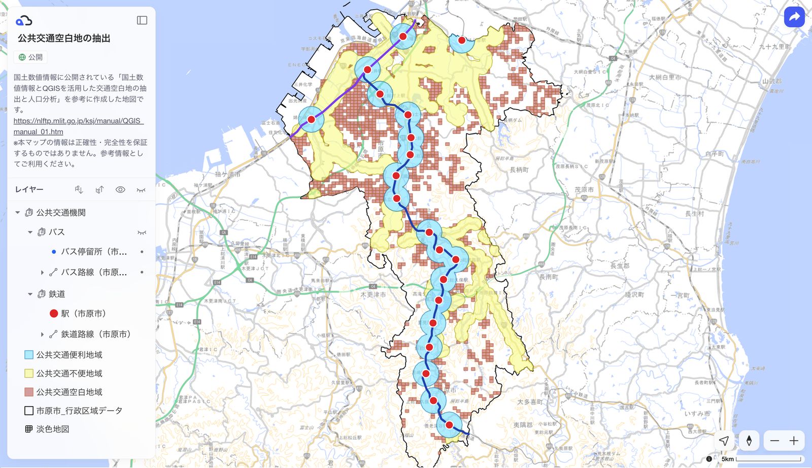 A map made in QGIS shared as a Kumoy web map