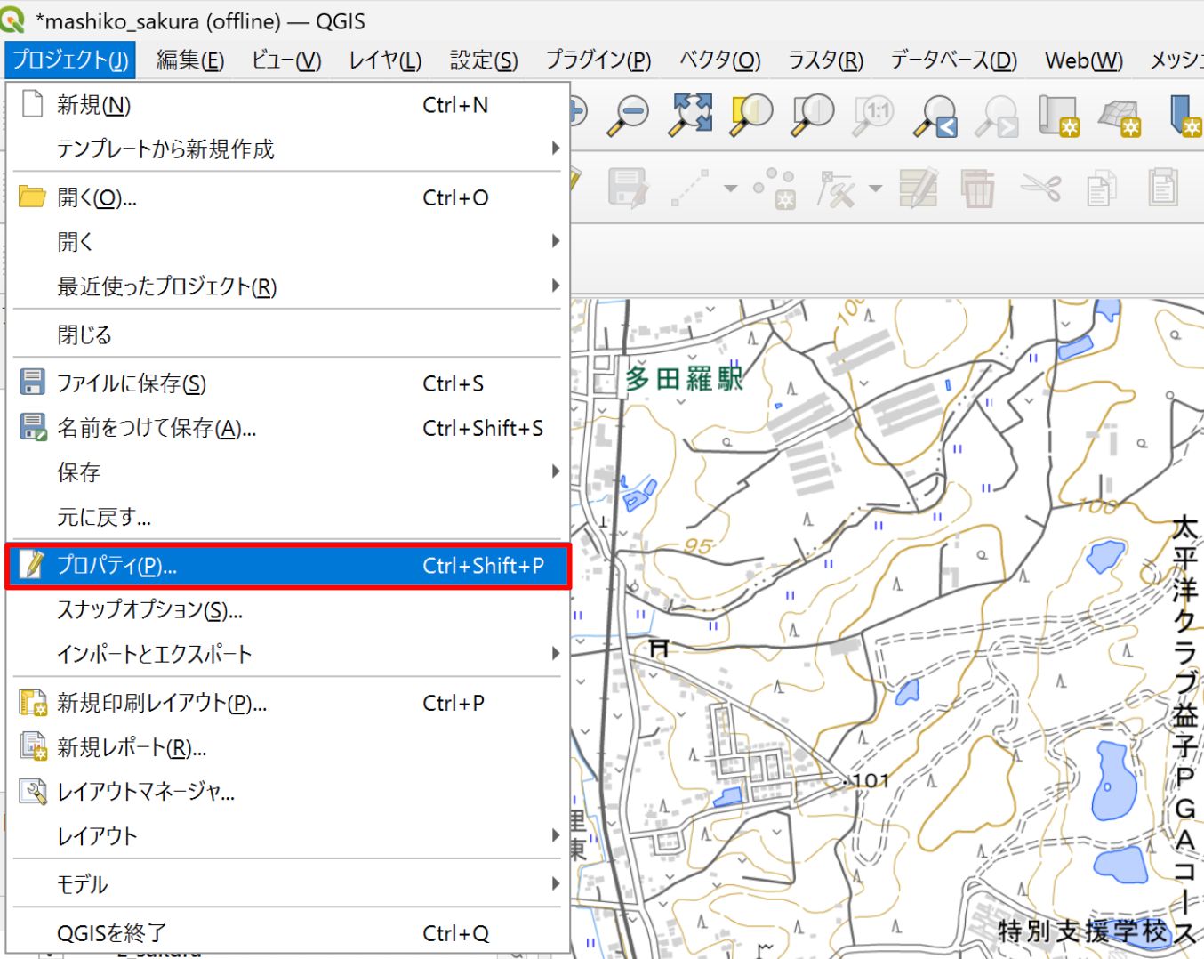 Click Properties in the Project menu (created by processing GSI Tiles)