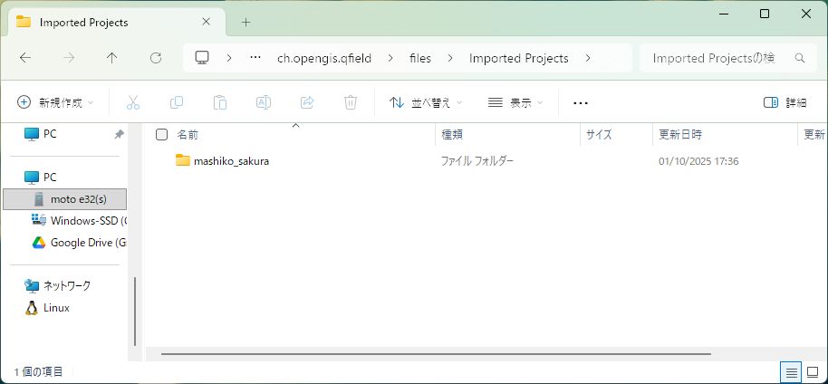 QField project saved on the Android device