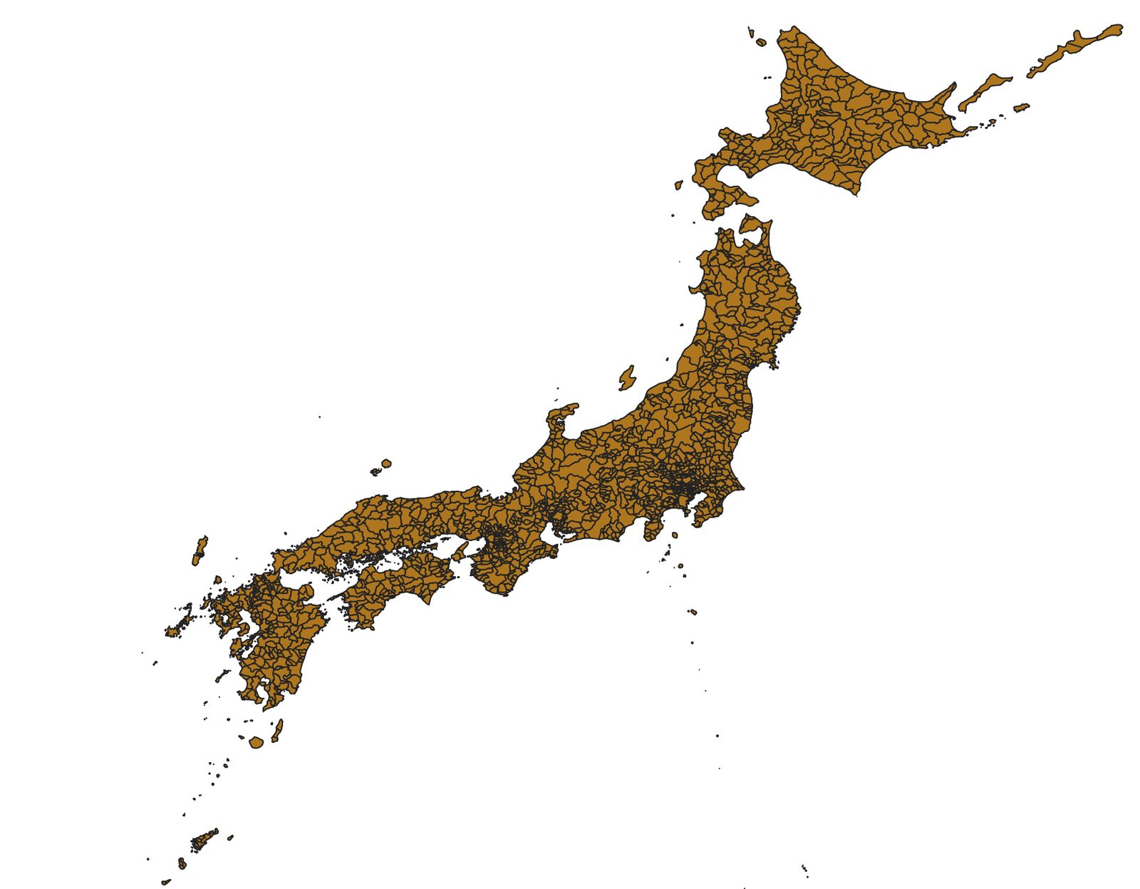 All prefectures are displayed before any filter is applied (Global Map Japan, GSI)