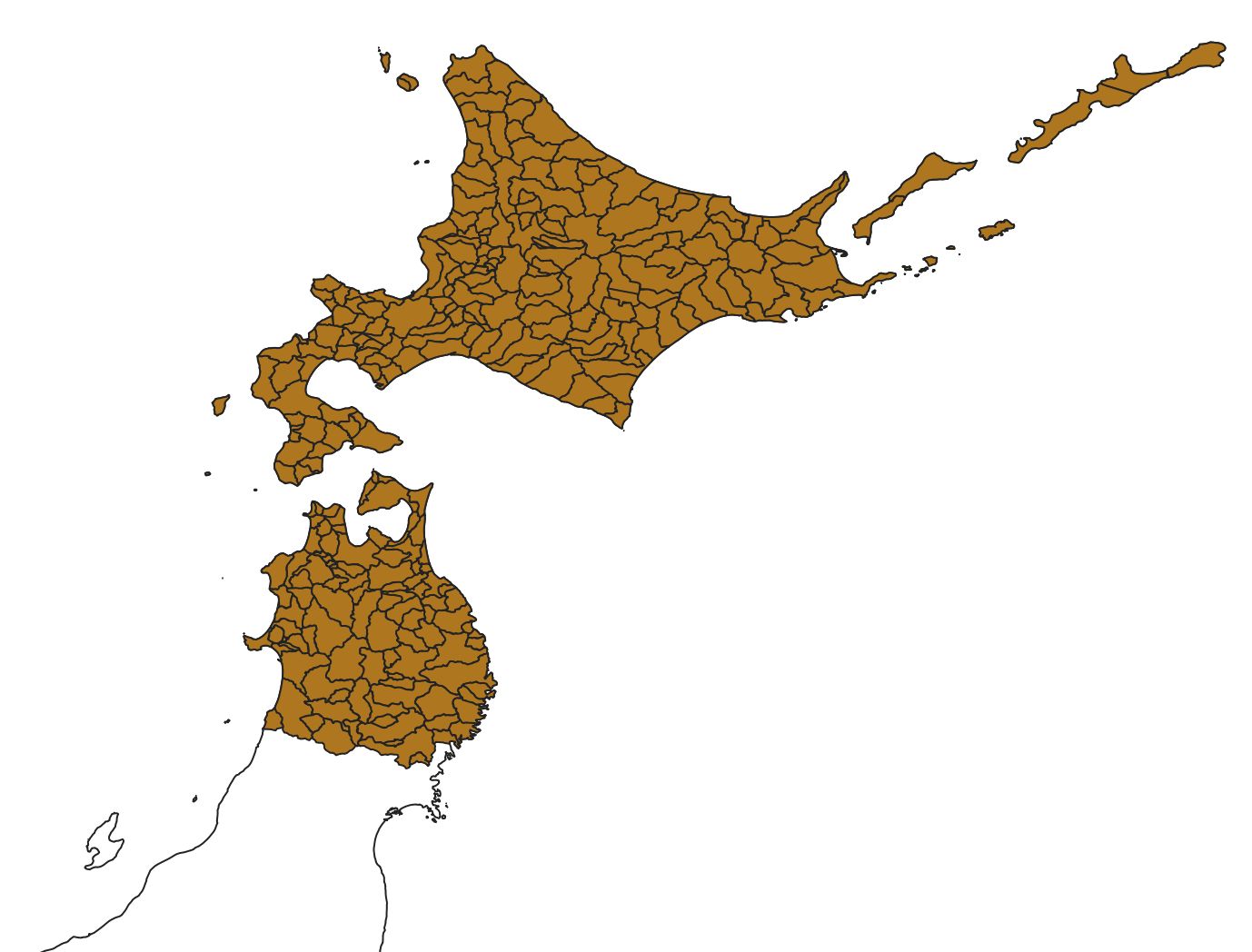Only Hokkai Do, Aomori Ken, Akita Ken, and Iwate Ken are displayed. (Adapted from Global Map Japan, GSI)