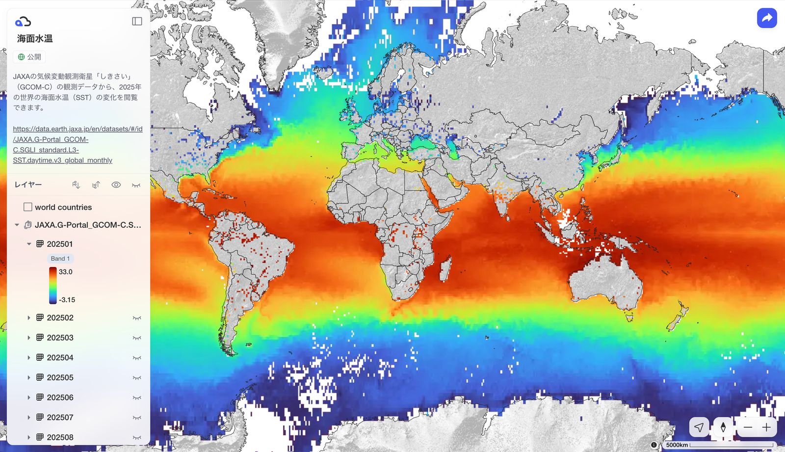 Global sea surface temperature on the map