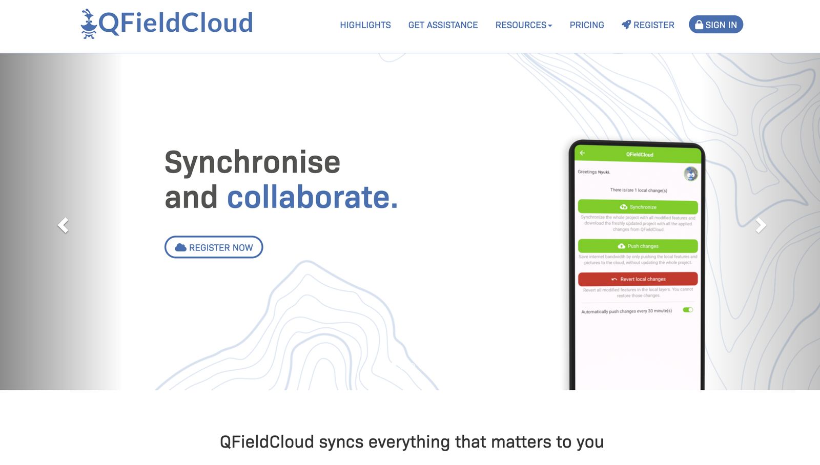 The QFieldCloud website