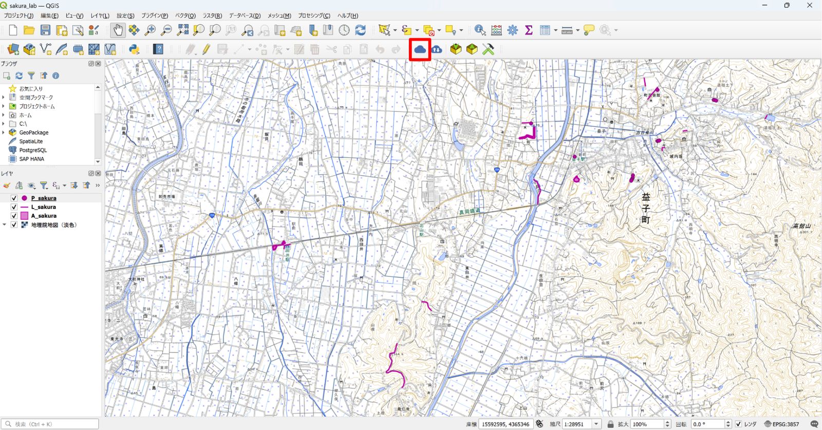 Click the QFieldCloud Projects Overview button (created by processing GSI Tiles from the Geospatial Information Authority of Japan (GSI))