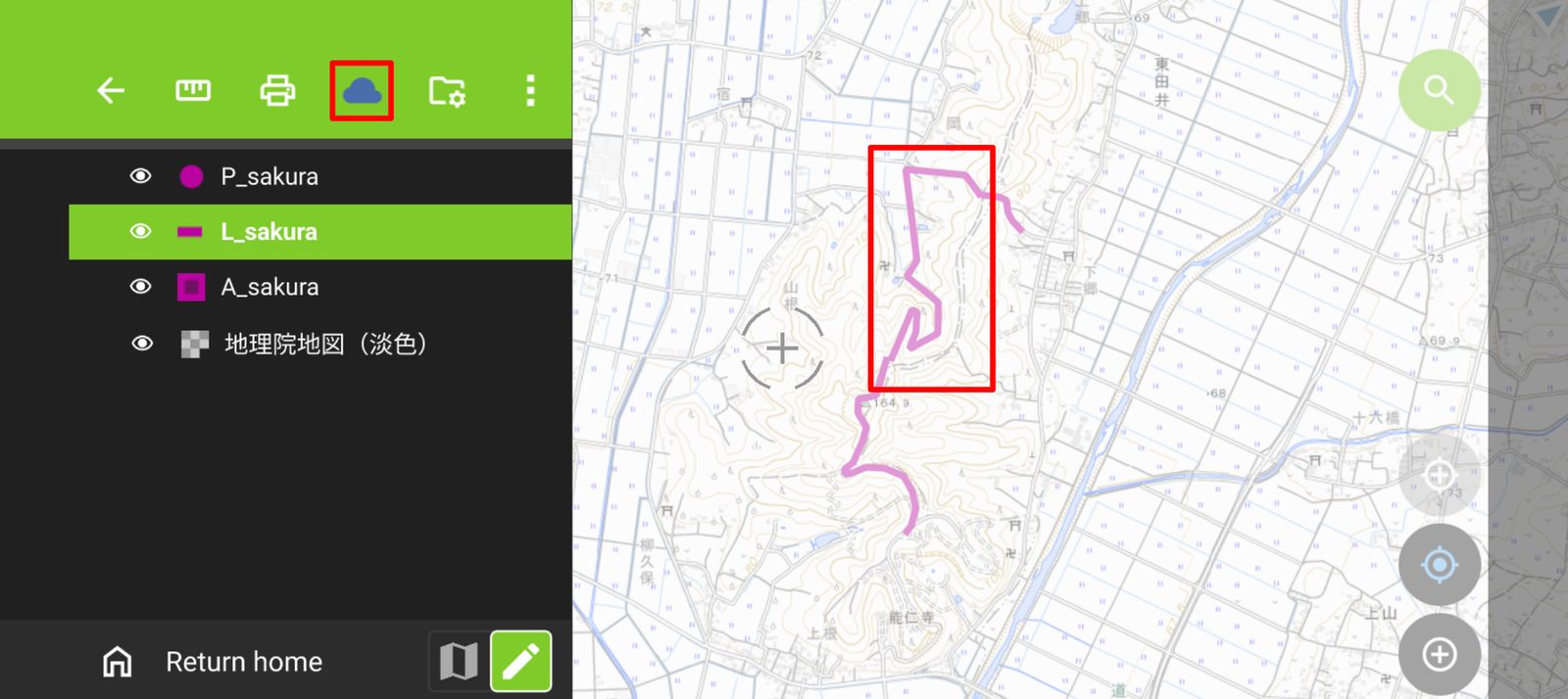 The feature edited in QGIS is reflected in QField (created by processing GSI Tiles)