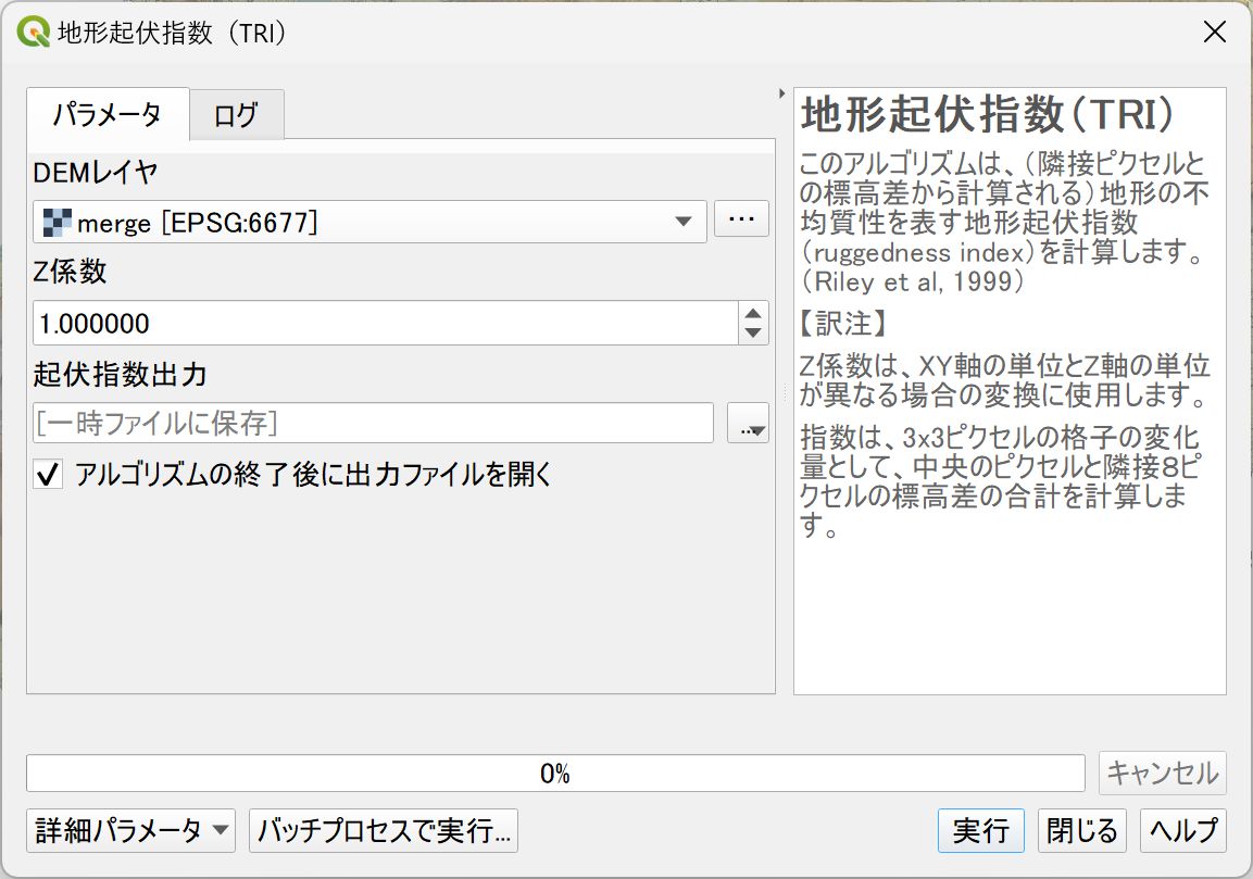 The Ruggedness index tool dialog