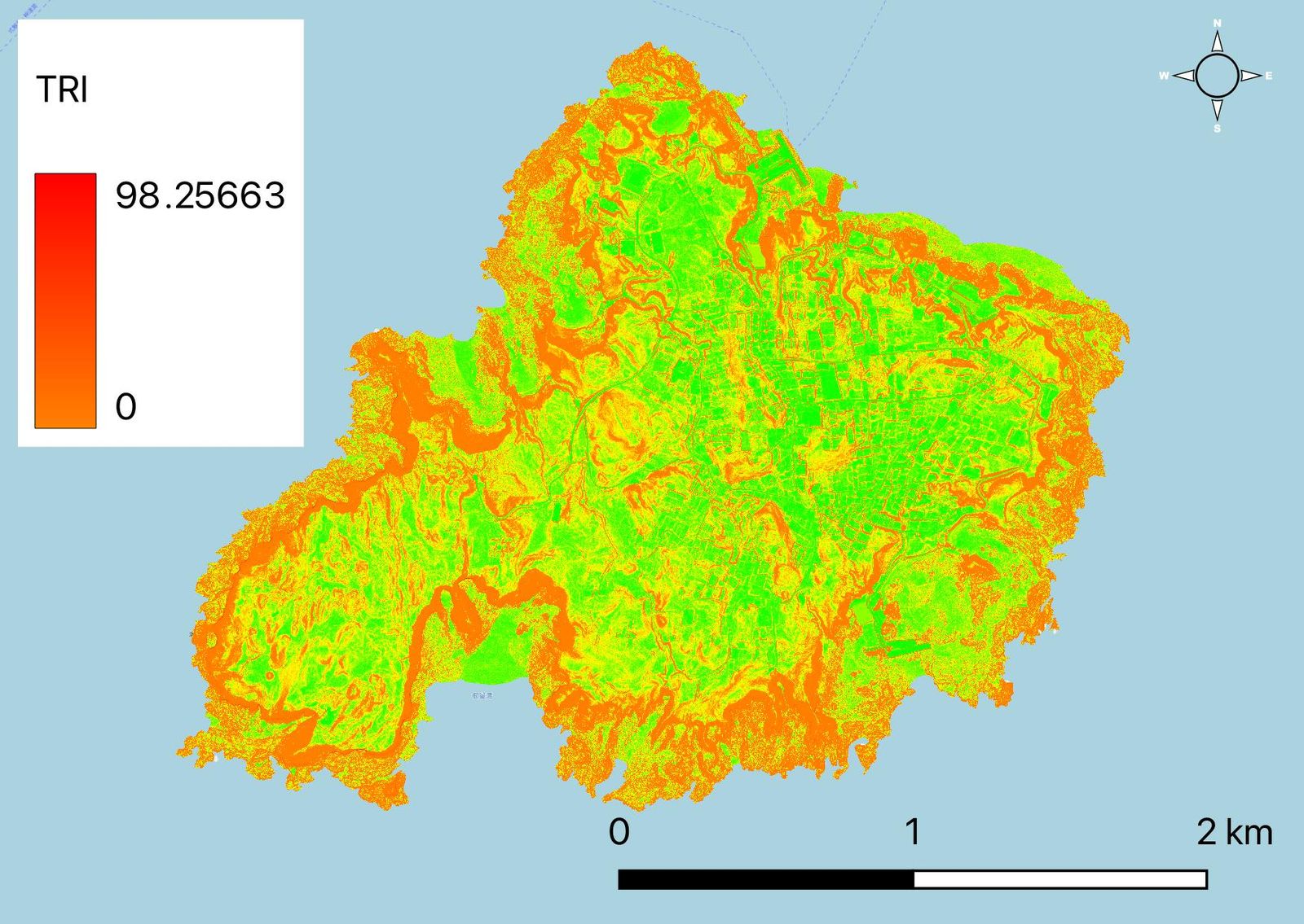 Terrain ruggedness index (TRI) output