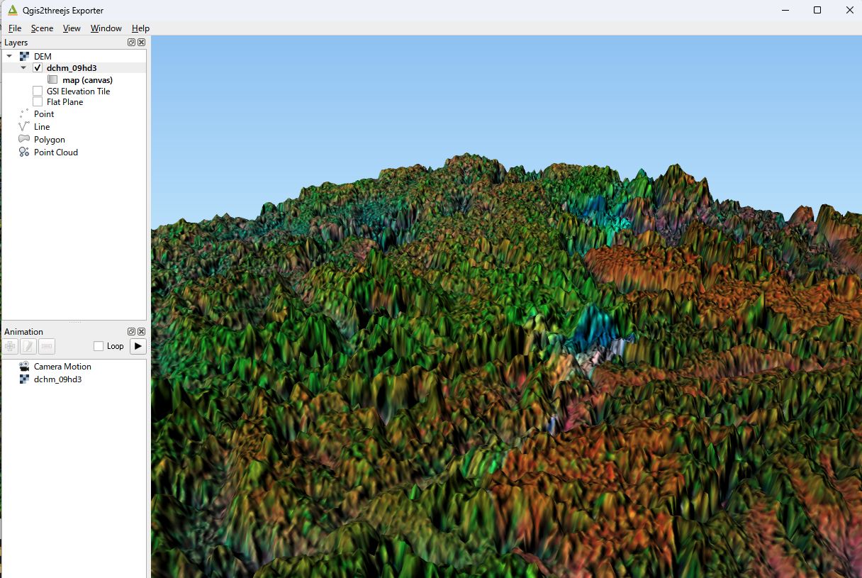 The digital canopy height model and the laser forest type map in 3D