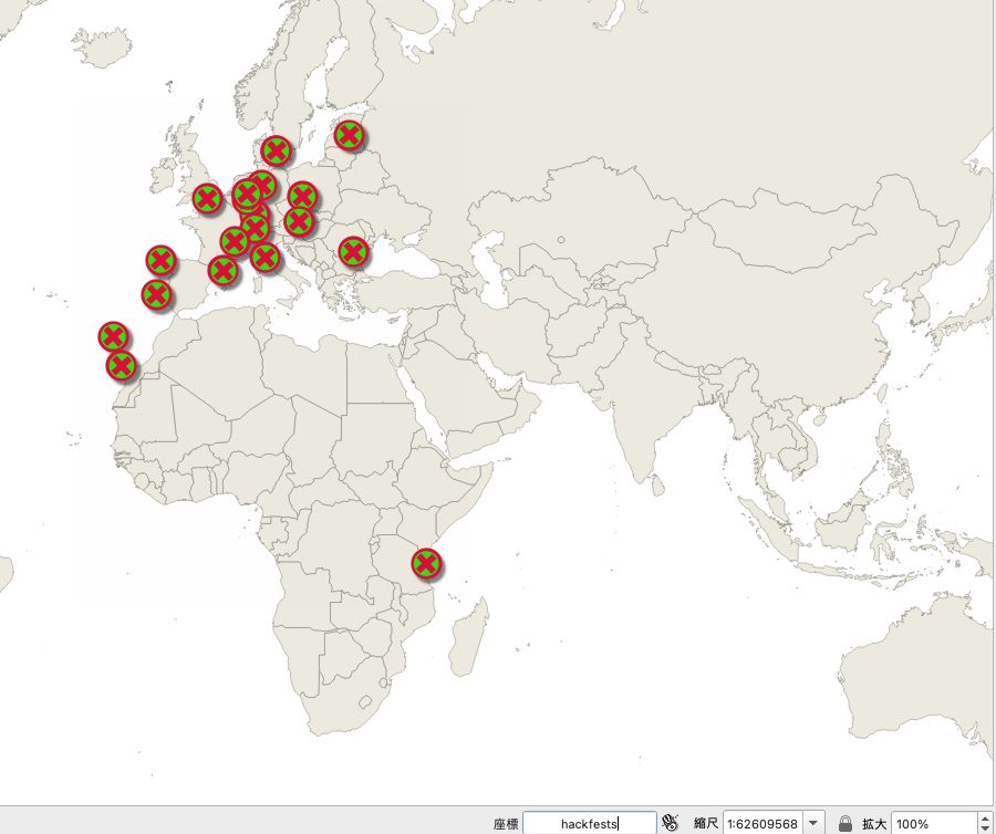 The locations of QGIS Hackfests
