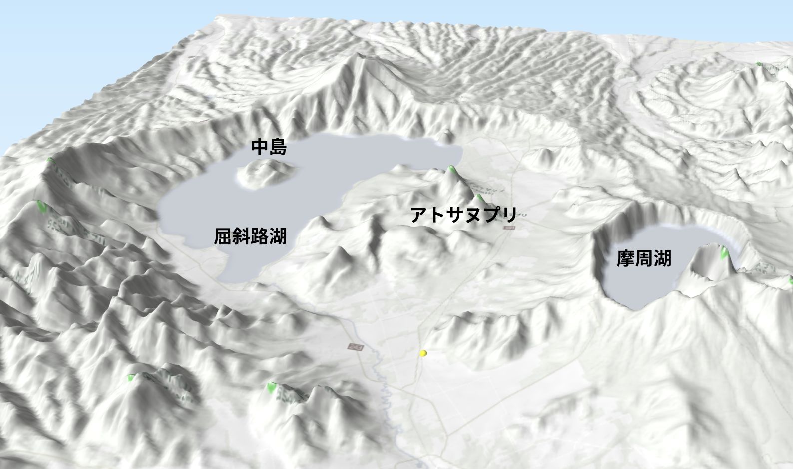 Lake Kussharo and Lake Mashu in a 3D bird’s-eye view