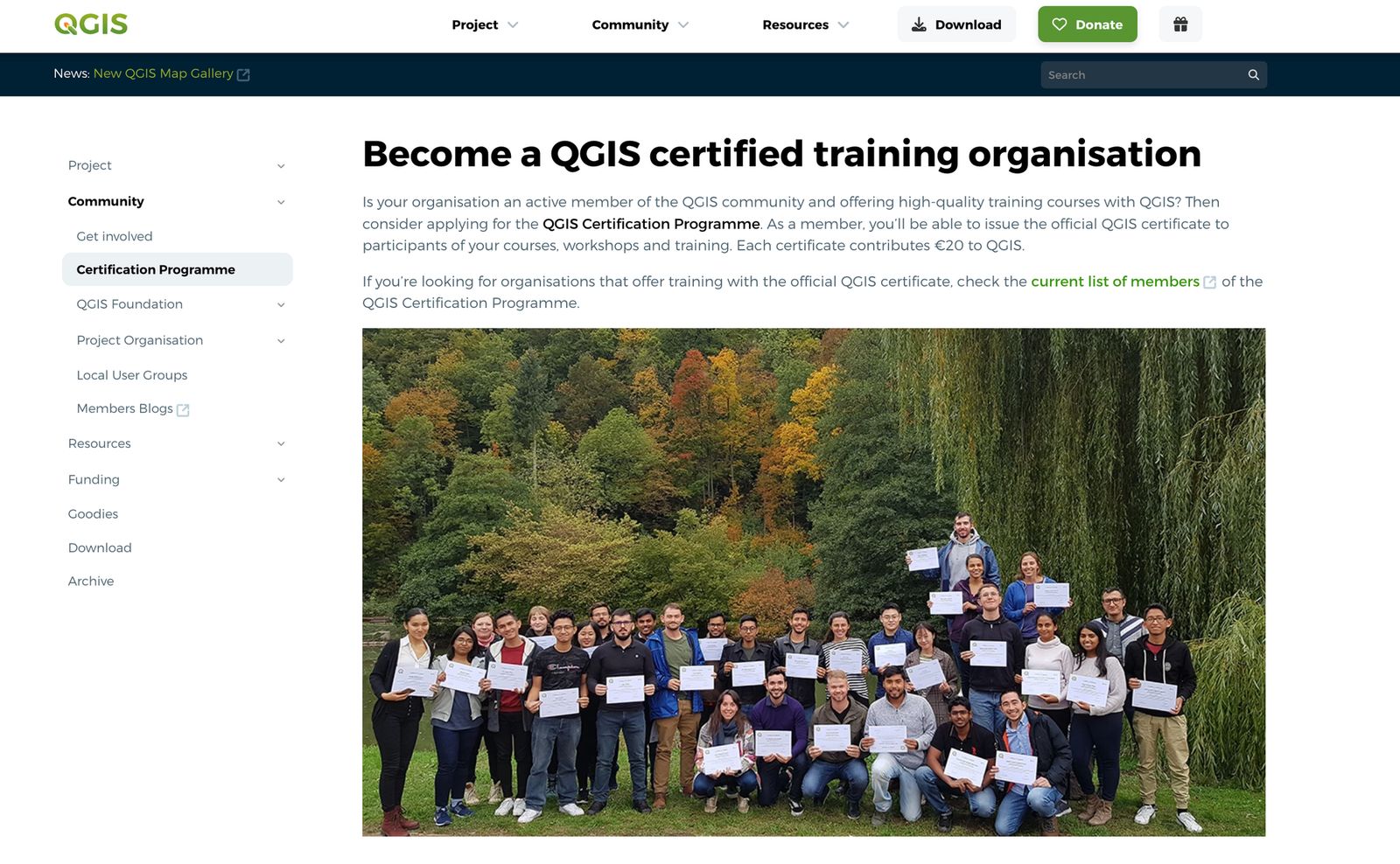 The QGIS Certification Programme page