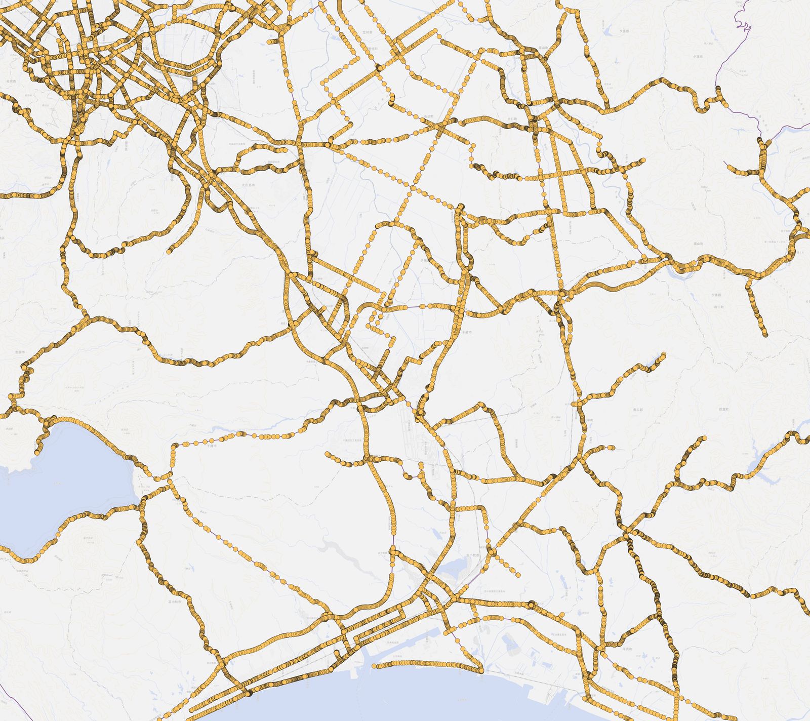 The area reachable within one hour, centered on New Chitose Airport