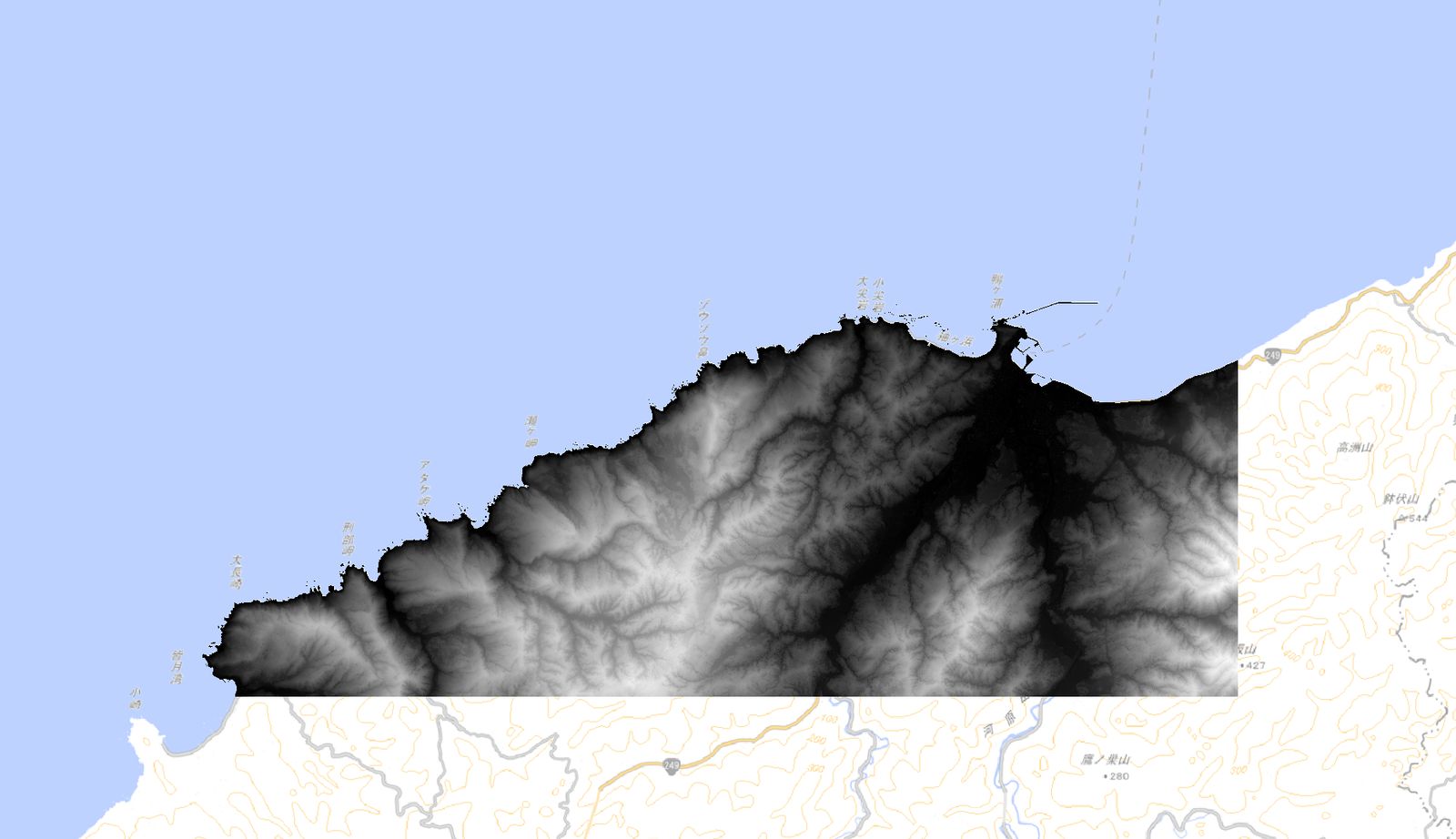 The DSM data is added (over GSI Tiles, created by processing “Digital Elevation Model DEM 0.5m, Digital Elevation Model DCHM 0.5m (Noto Region 2024)” (Forestry Agency))
