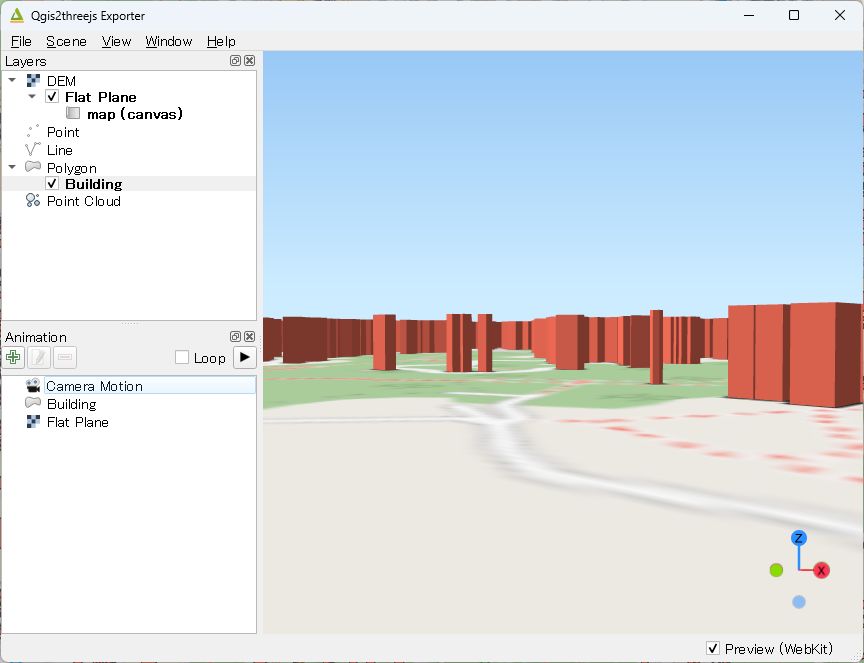 The buildings no longer float in the air, shown over an OpenStreetMap background. Created by processing “3D City Model Kawasaki City (Fiscal Year 2022) Data (Ministry of Land, Infrastructure, Transport and Tourism)”. © OpenStreetMap contributors