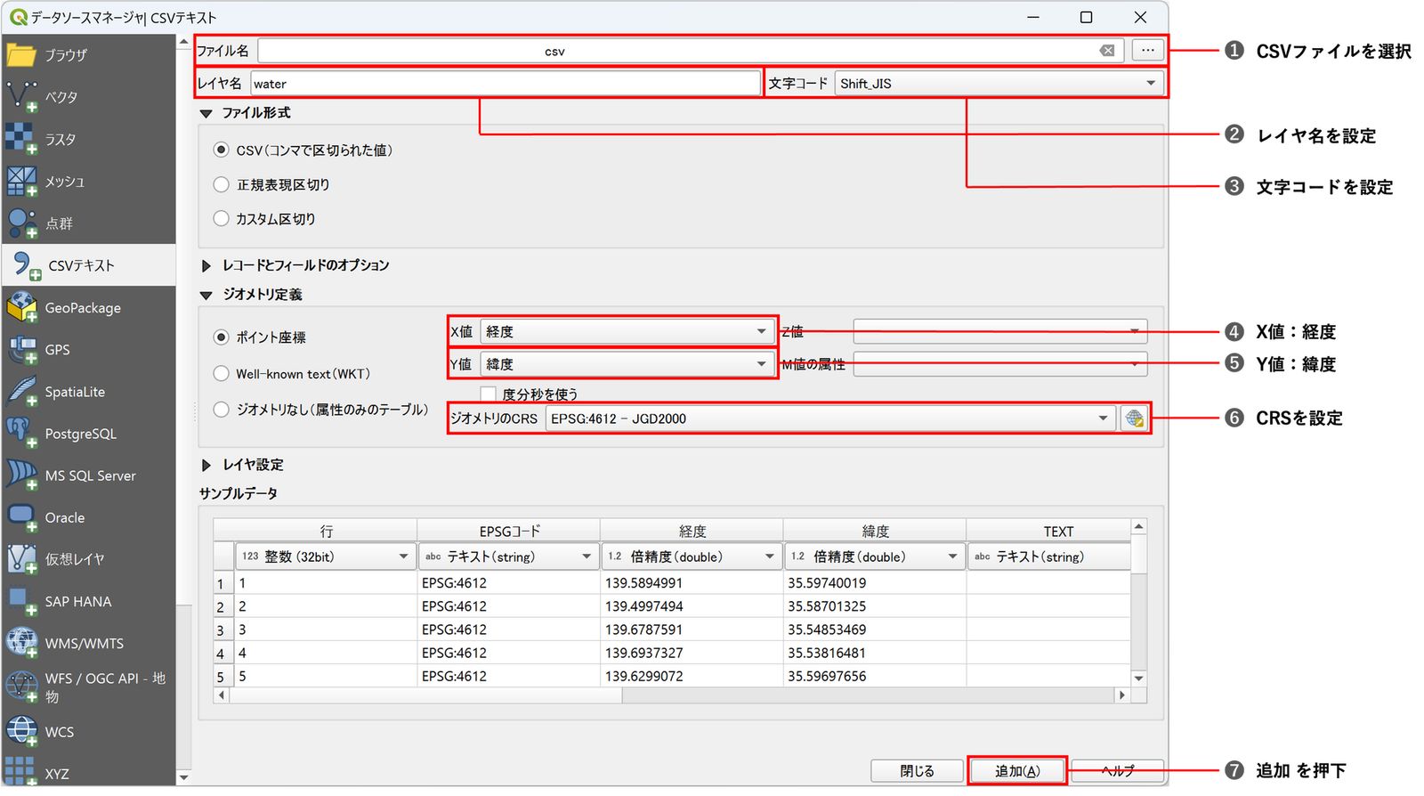 Check the settings and add the delimited text layer