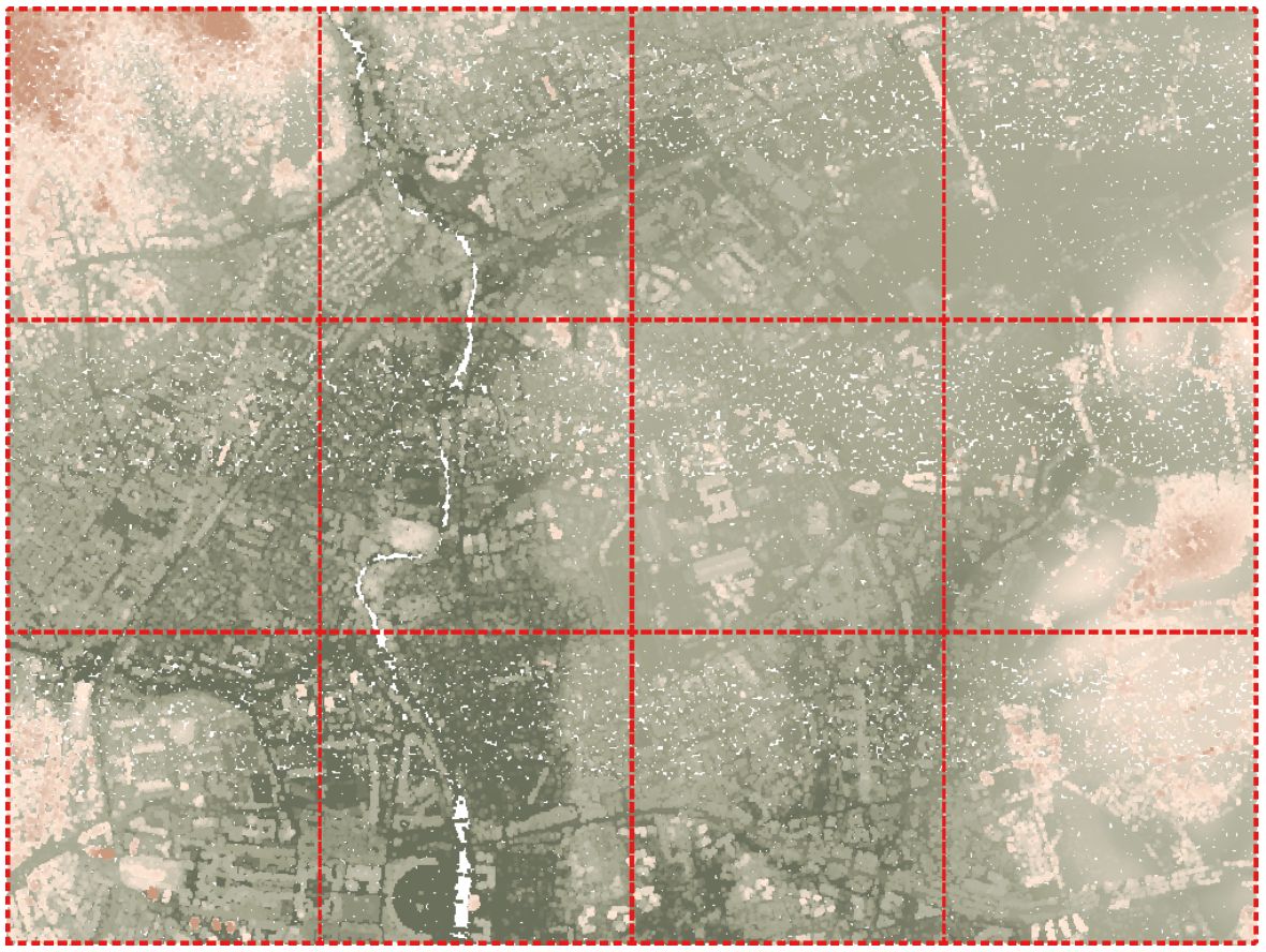 Image of point cloud data split into tiles (Source: Lutra)