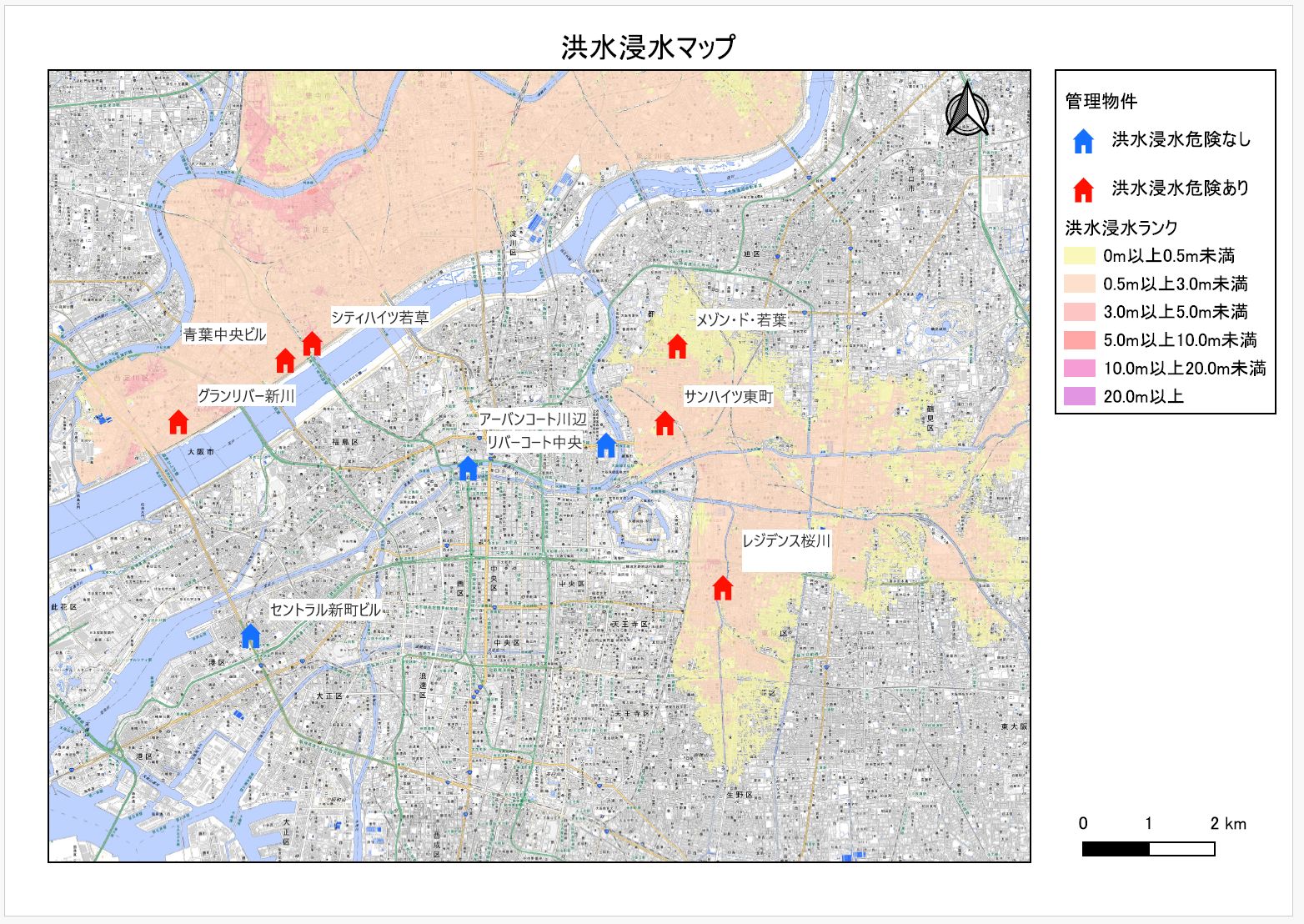 With the print layout feature, you can create and share maps with a legend, north arrow, and other elements added.